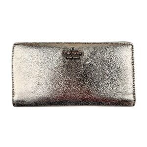 Kate Spade Metallic Leather Rose Gold Slim Bifold Wallet Clutch Zip